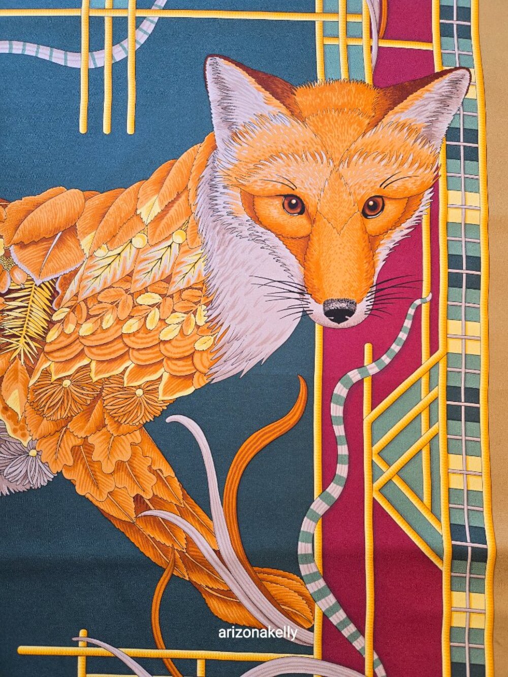 Ferragamo Silk Scarf Fox Flowers Leaves Hand Rolled Hems - Picture 7 of 13